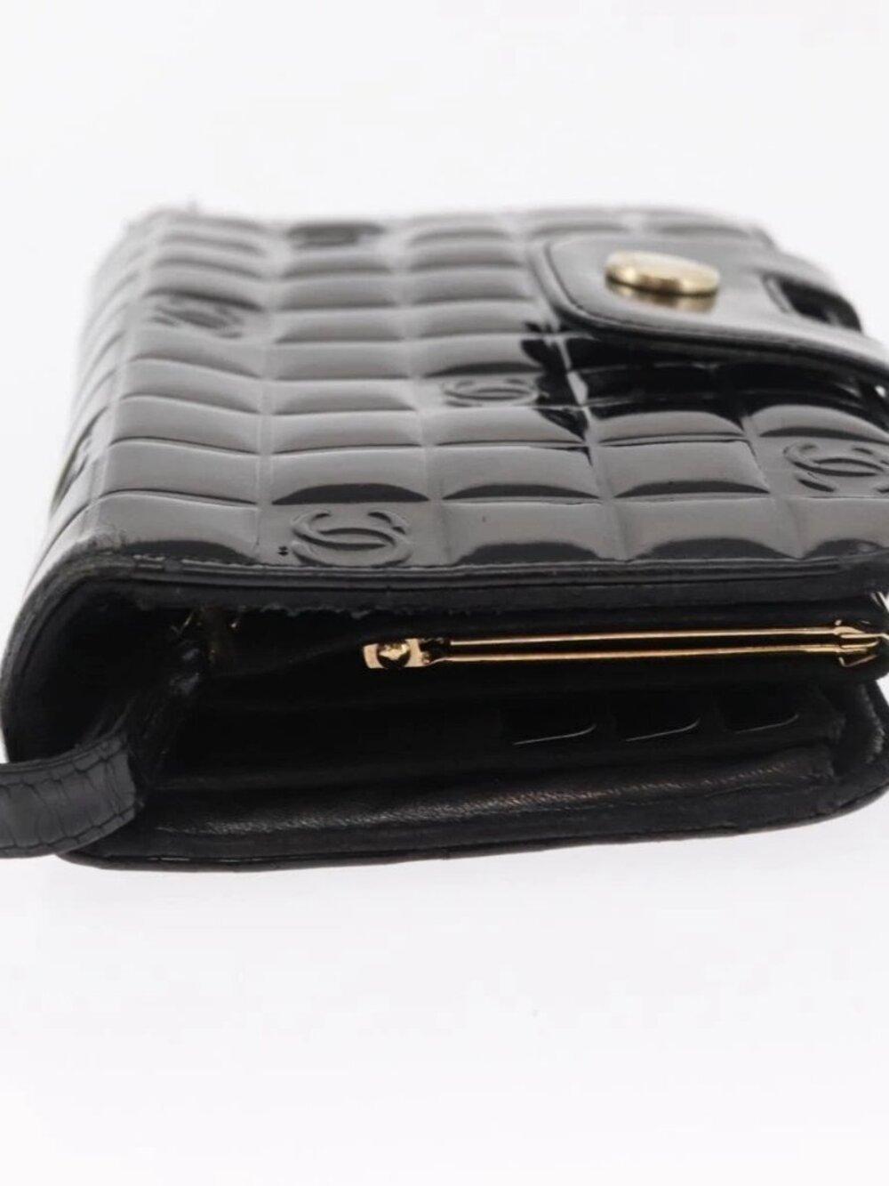 CHANEL Choco Bar line Long Wallet Patent leather Black CC Auth bs32174 - Picture 6 of 16
